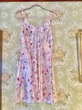 Y2K vintage pink satin floral slip dress coquette cottagecore fairy mini spring